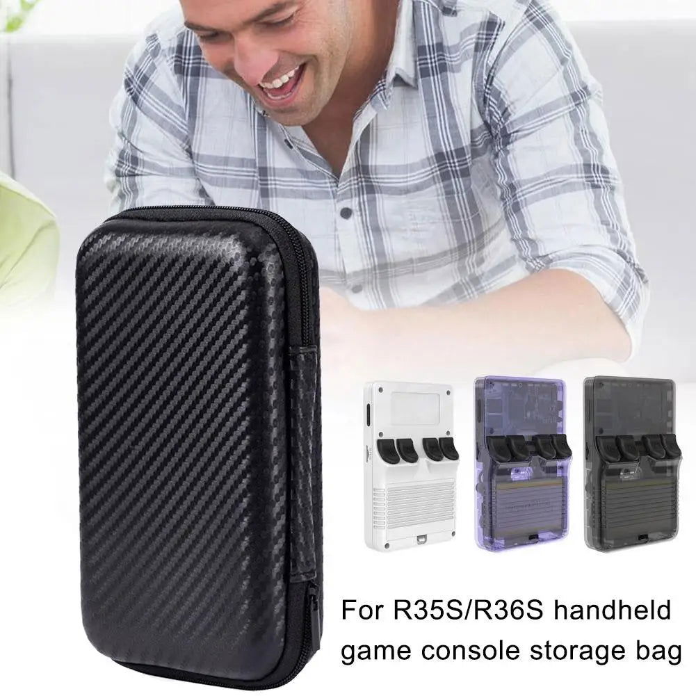 Game Console Storage Bag for R35S/R36S/RG35XX, Miyoo, Anbernic Carbon Fiber Pattern EVA Anti-Fall Protective Case - Arcadeclassics