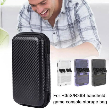 Game Console Storage Bag for R35S/R36S/RG35XX, Miyoo, Anbernic Carbon Fiber Pattern EVA Anti-Fall Protective Case - Arcadeclassics