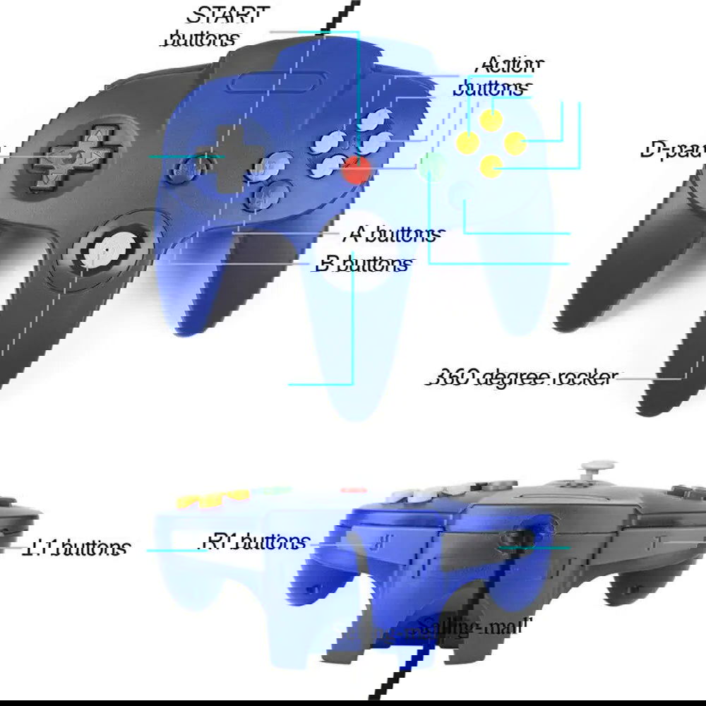 Retro N64 Console Gamepad N64 Wired Port - Arcadeclassics